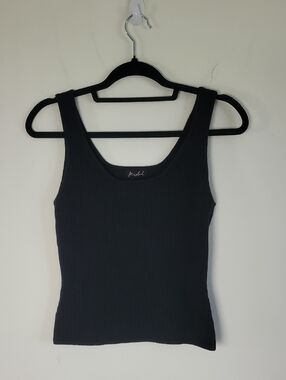 Marled Black Cropped Ribbed Tank Top